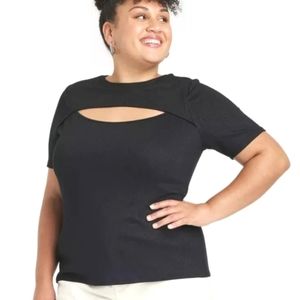 Ava & Viv Top Black Short Sleeve Slim Fit Ribbed Plus Size 3X 24W NWT